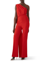 ASYMMETRIC CREPE JUMPSUIT RED:Red :10